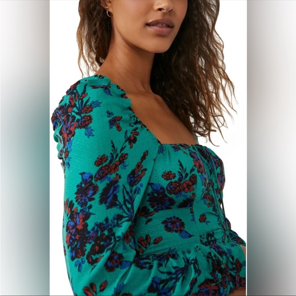 NWT FREE PEOPLE Hilary top shirt size XS green combo - Picture 3 of 8